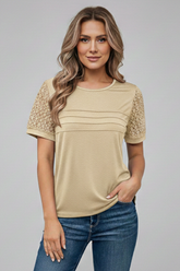 Mujer T-Camisa con de Cuello Redondoline y Texturizado mangas