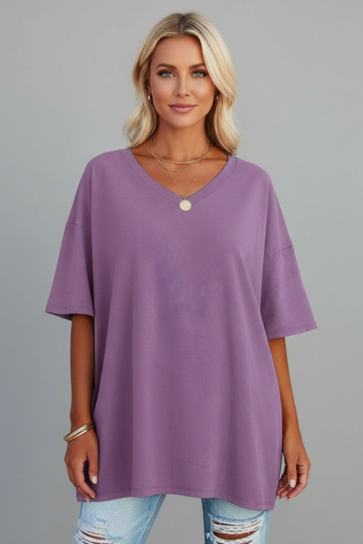 Women’s T-camisa con escote en V y manga corta
