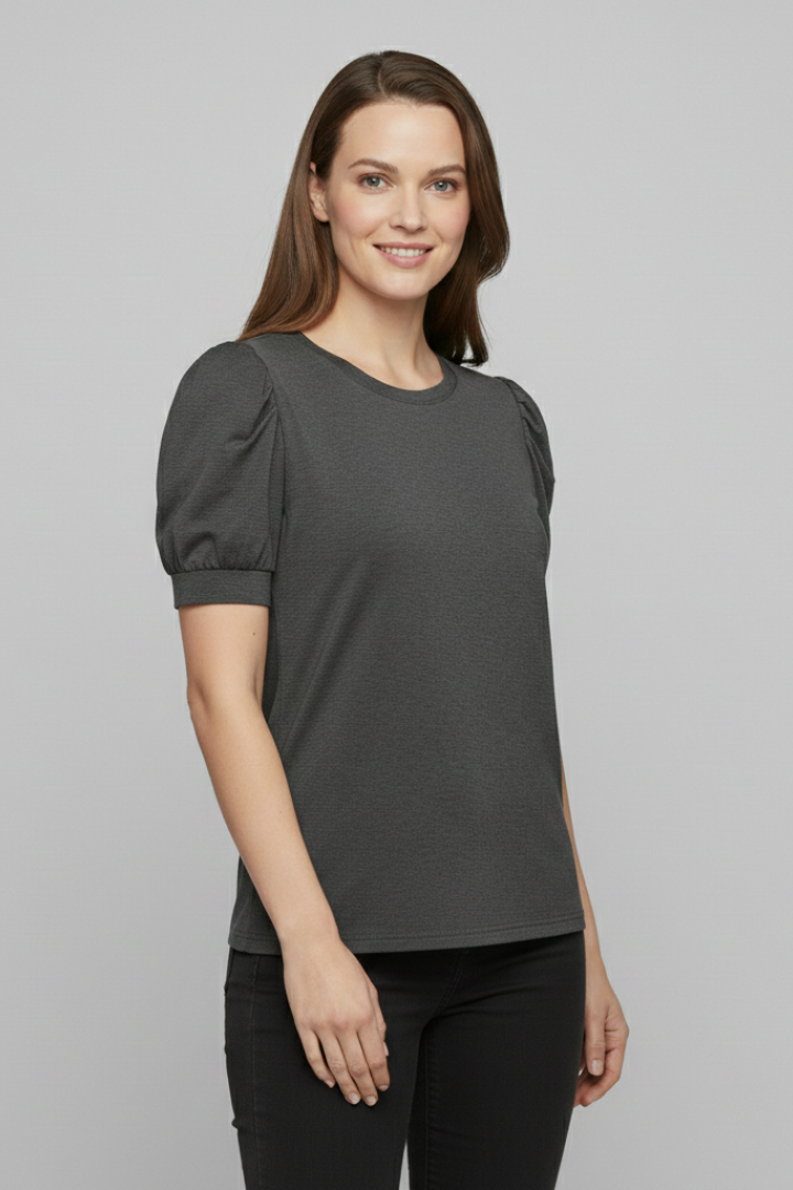 Mujer T-Camisa con escote en V y Puff mangas