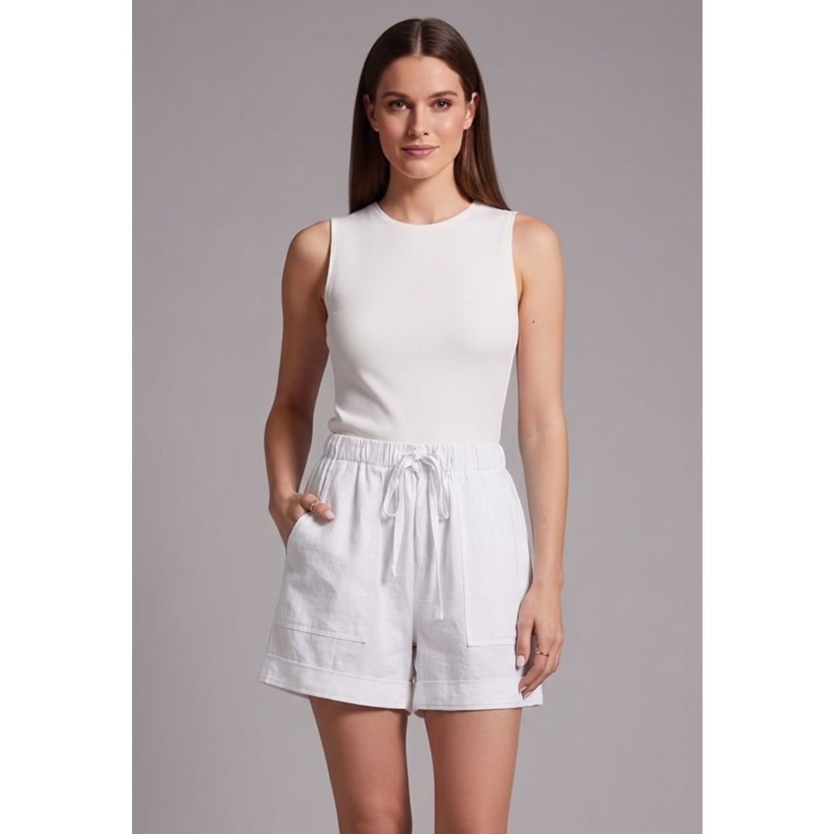 Mujer Texturizado Shorts con Drawstring cintura y Front Patch bolsillos