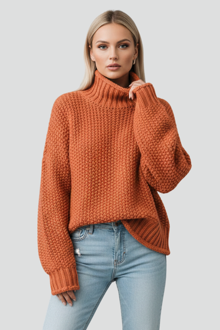 Mujer Texturizado de Cuello Alto Jersey de Manga Larga
