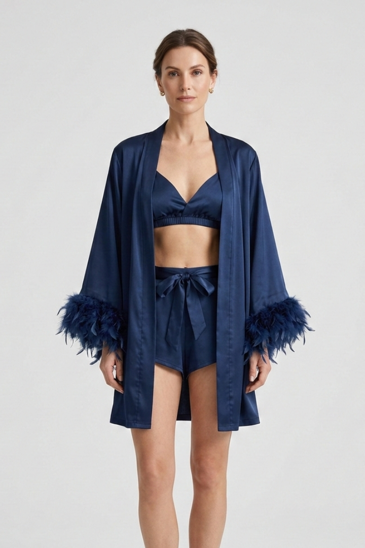 Mujer Three Piece conjunto con Robe y Shorts