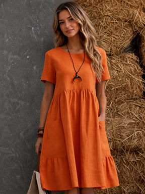 Mujer Tiered bolsillo Vestido Midi