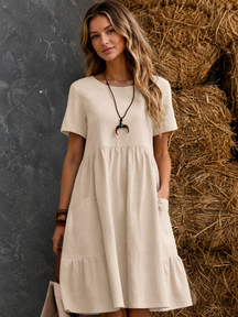 Mujer Tiered bolsillo Vestido Midi