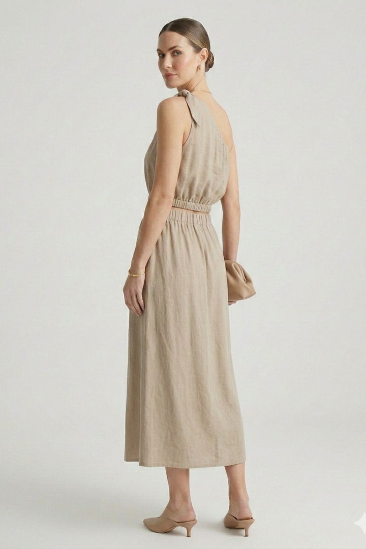 Mujer top y Midi Falda con One hombro y Elastic cintura