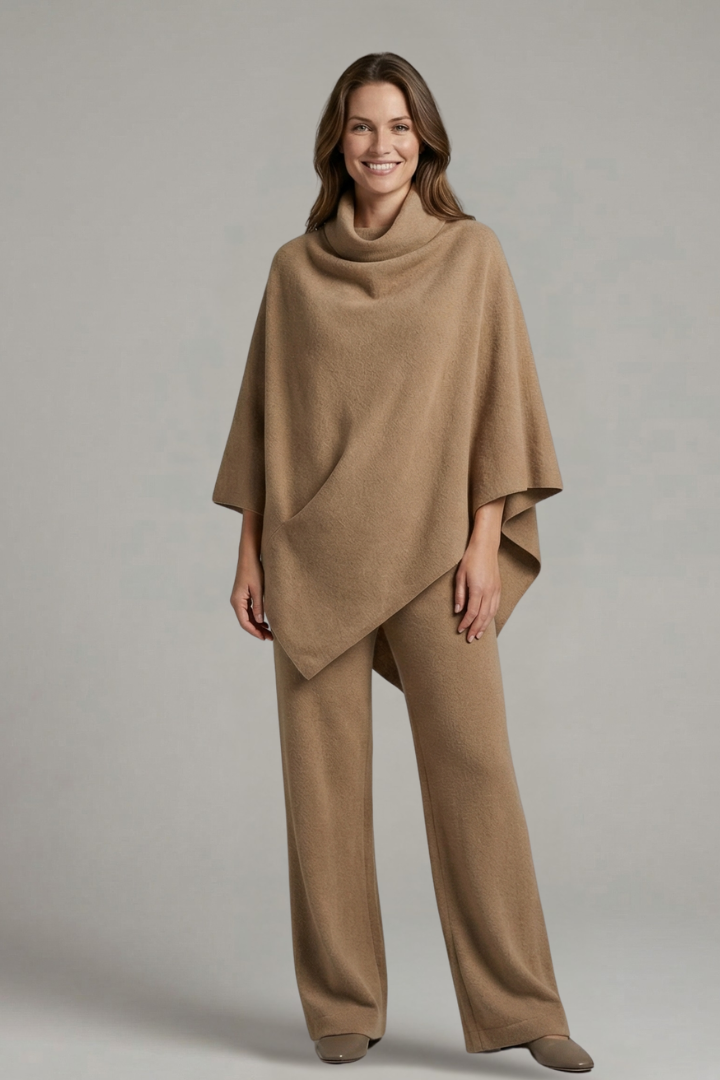 Mujer top y Pantalón conjunto con cuello alto y Wide mangas