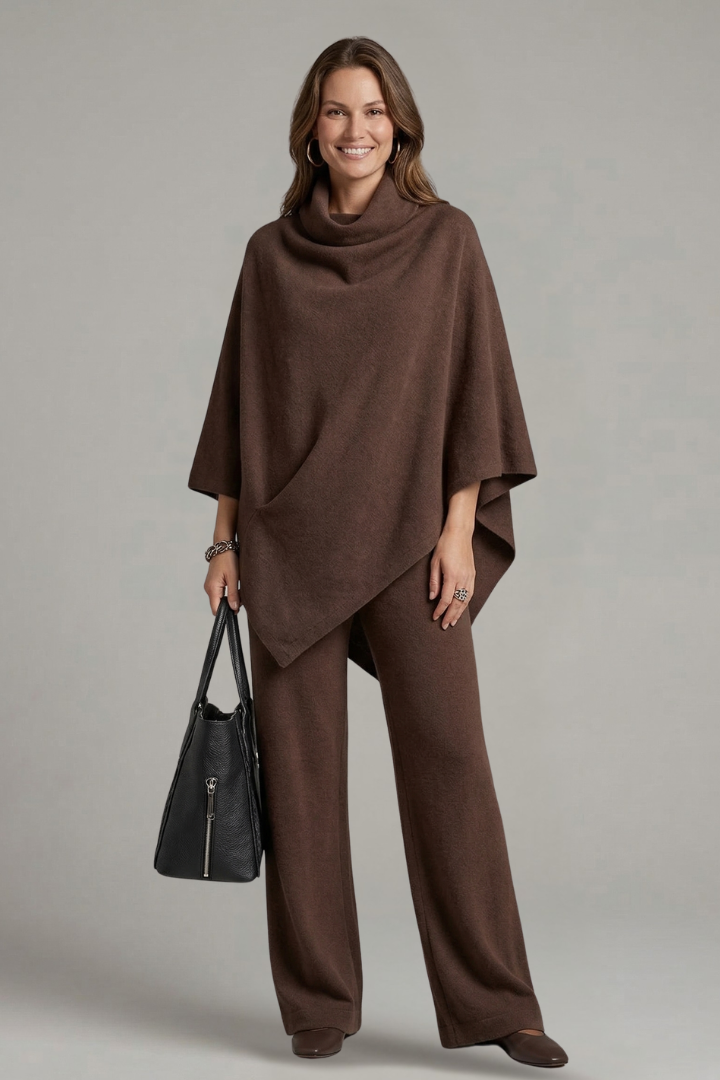 Mujer top y Pantalón conjunto con cuello alto y Wide mangas