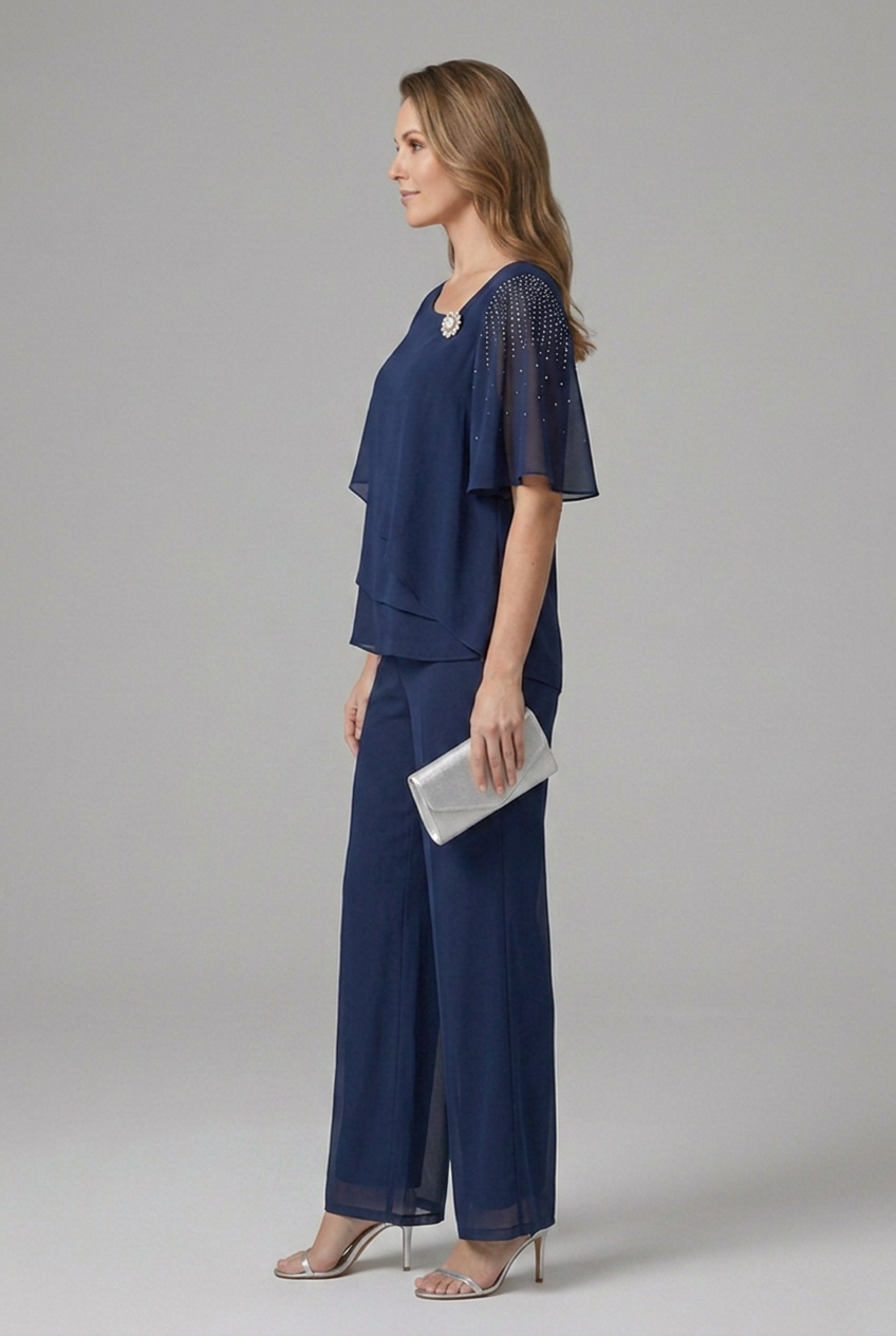 Mujer top y Pantalón conjunto con Layered top y Straight Legs