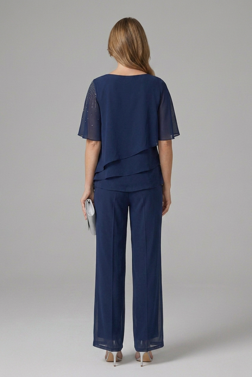 Mujer top y Pantalón conjunto con Layered top y Straight Legs