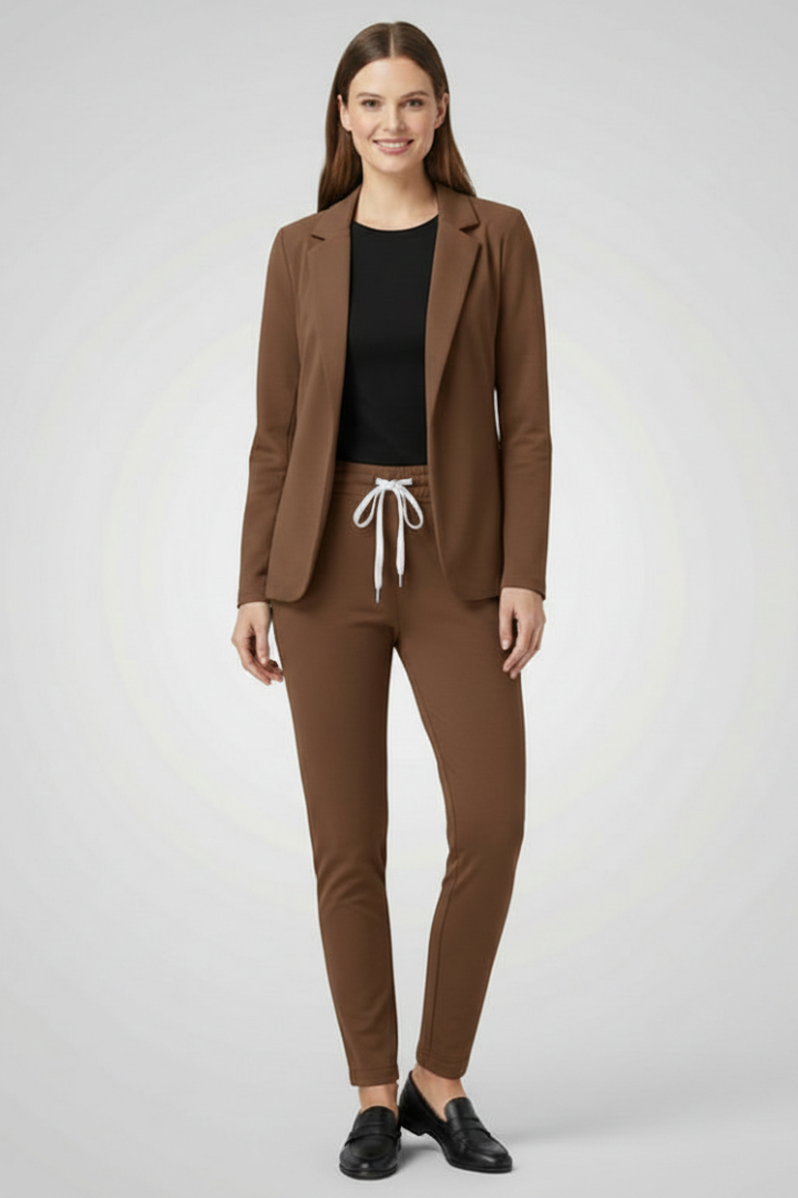 Mujer Trouser conjunto con Lapel cuello y Elastic cinturilla