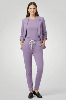 Mujer Trouser conjunto con Lapel cuello y Elastic cinturilla