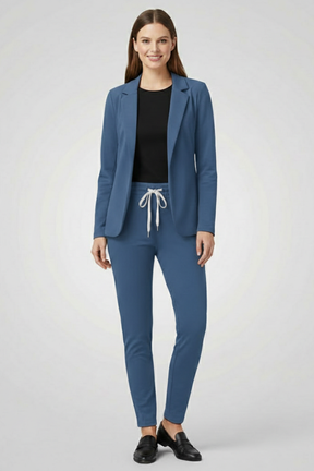 Mujer Trouser conjunto con Lapel cuello y Elastic cinturilla