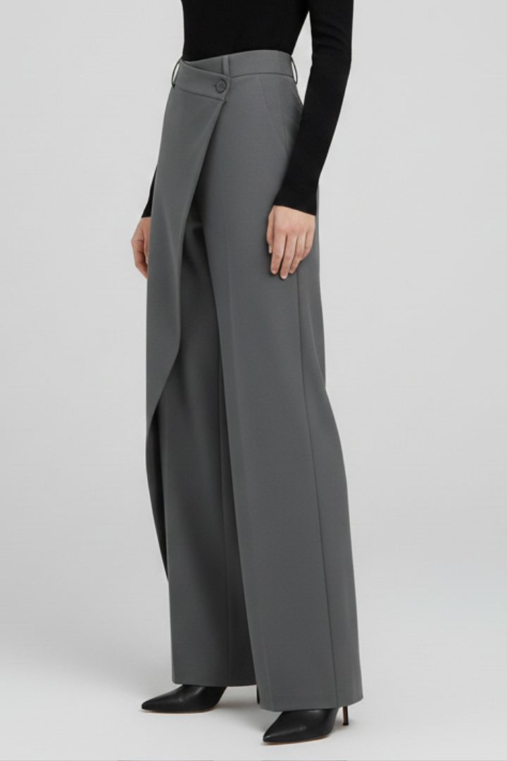 Mujer Pantalón con Asymmetric Front y Straight Legs