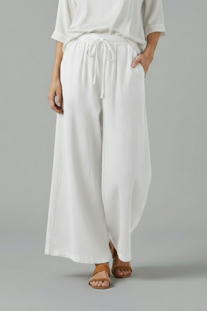 Mujer Pantalón con Drawstring y Pierna Ancha