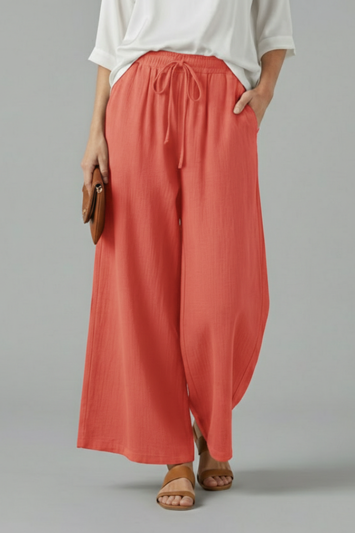 Mujer Pantalón con Drawstring y Pierna Ancha