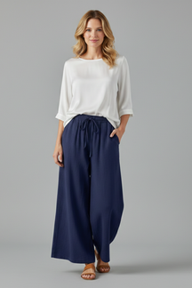 Mujer Pantalón con Drawstring y Pierna Ancha