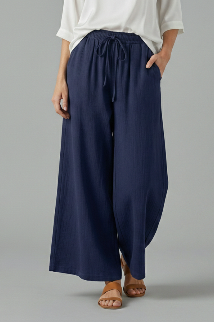 Mujer Pantalón con Drawstring y Pierna Ancha