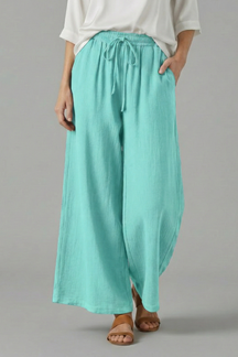 Mujer Pantalón con Drawstring y Pierna Ancha