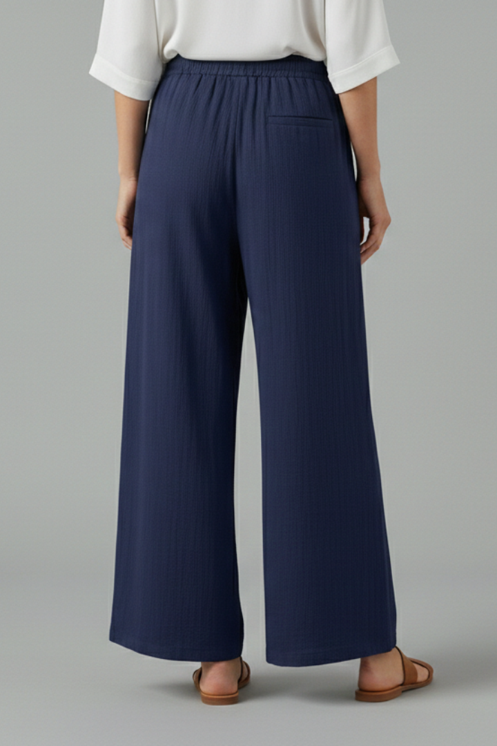 Mujer Pantalón con Drawstring y Pierna Ancha