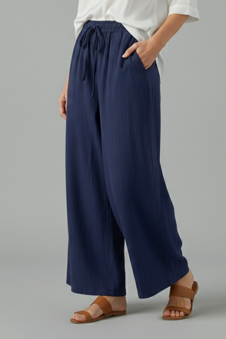 Mujer Pantalón con Drawstring y Pierna Ancha