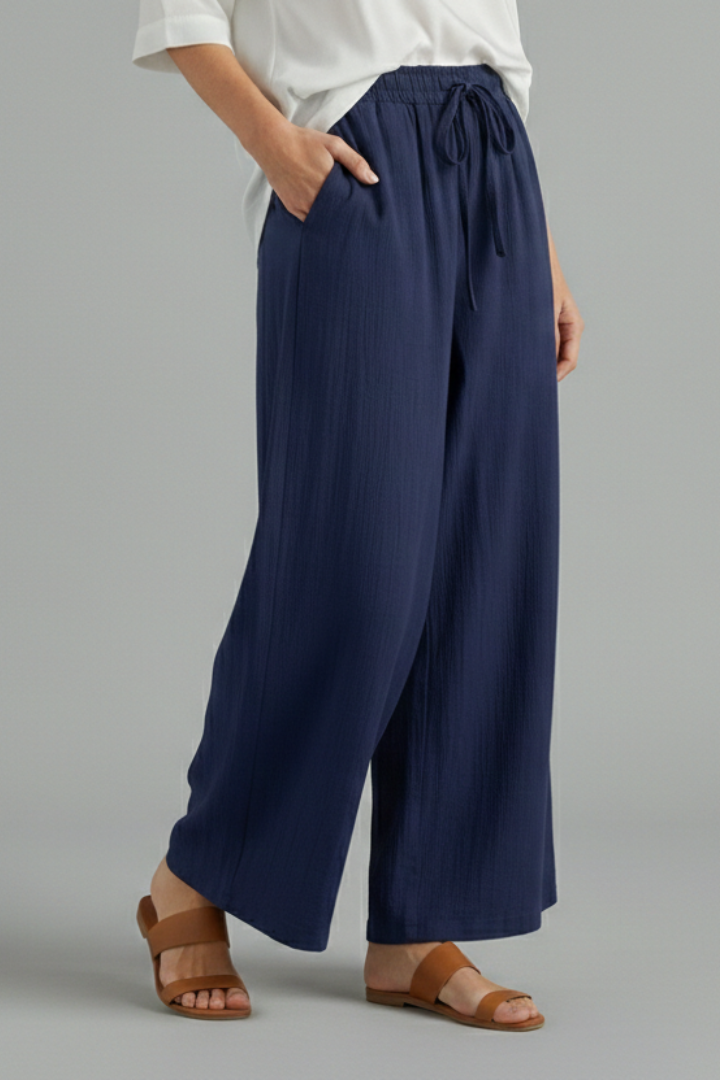 Mujer Pantalón con Drawstring y Pierna Ancha