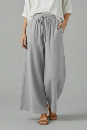 Mujer Pantalón con Drawstring y Pierna Ancha