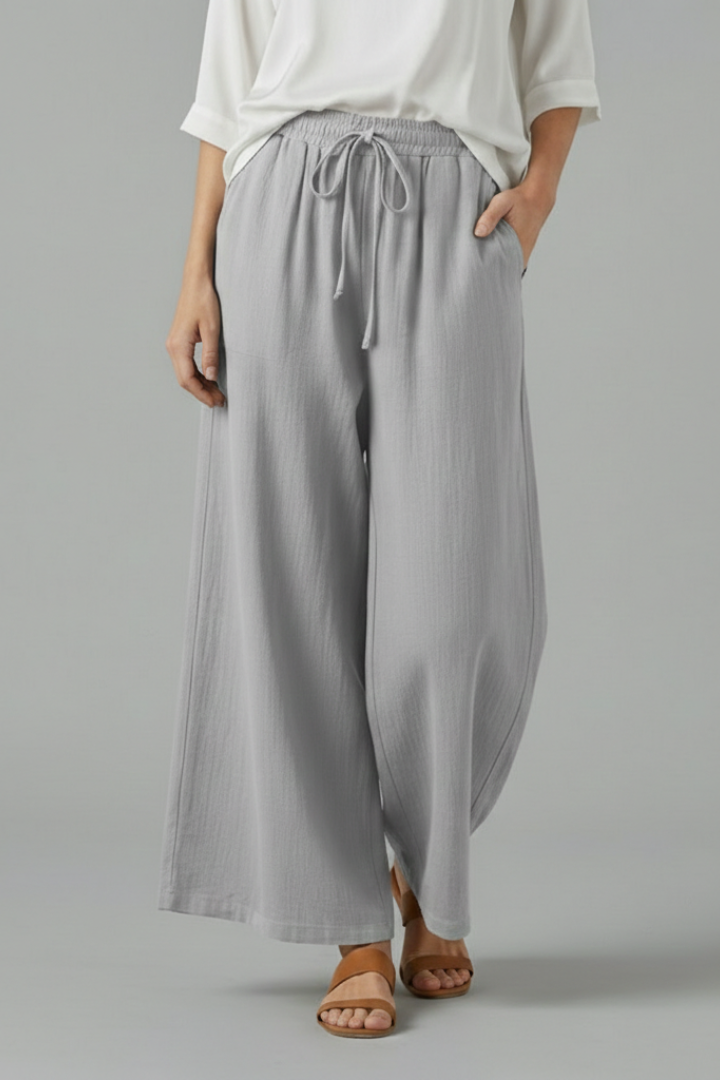 Mujer Pantalón con Drawstring y Pierna Ancha