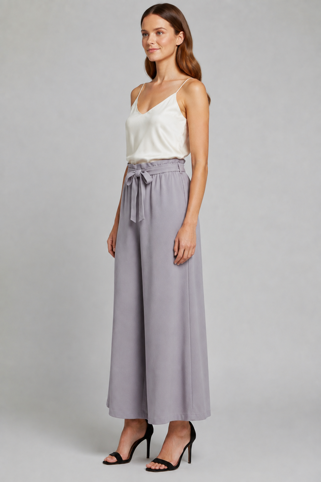 Mujer Pantalón con Cintura Anudada y Pierna Anchas