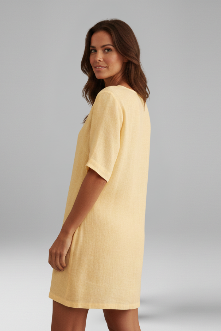 Mujer Tunic Vestido con de Cuello en V y Manga Cortas
