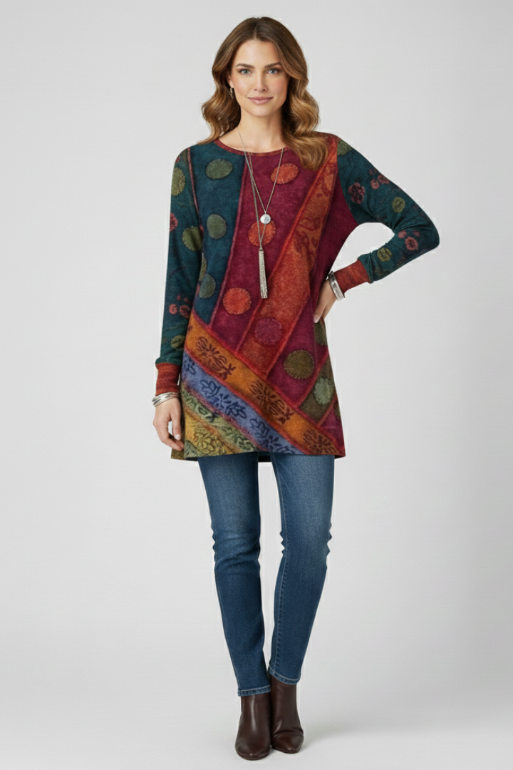 Mujer Tunic top con Patchwork estampado y de Canalé Cuffs