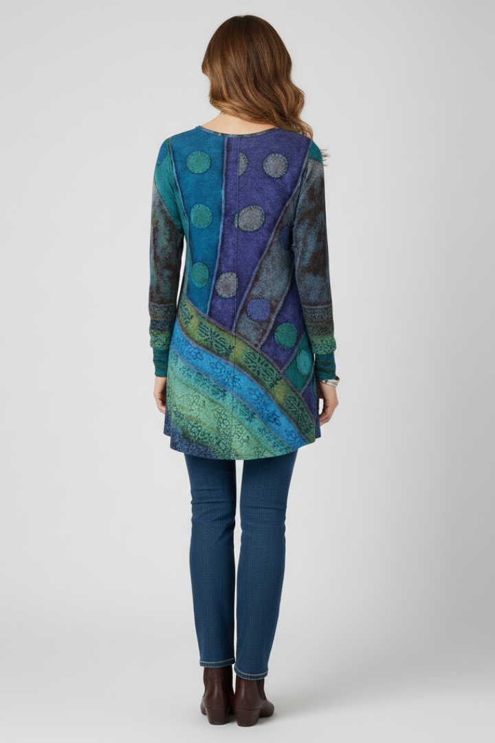 Mujer Tunic top con Patchwork estampado y de Canalé Cuffs