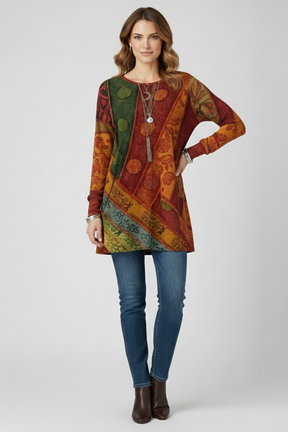 Mujer Tunic top con Patchwork estampado y de Canalé Cuffs