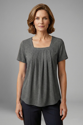 Mujer Tunic top con Square Neck y Plisado Front