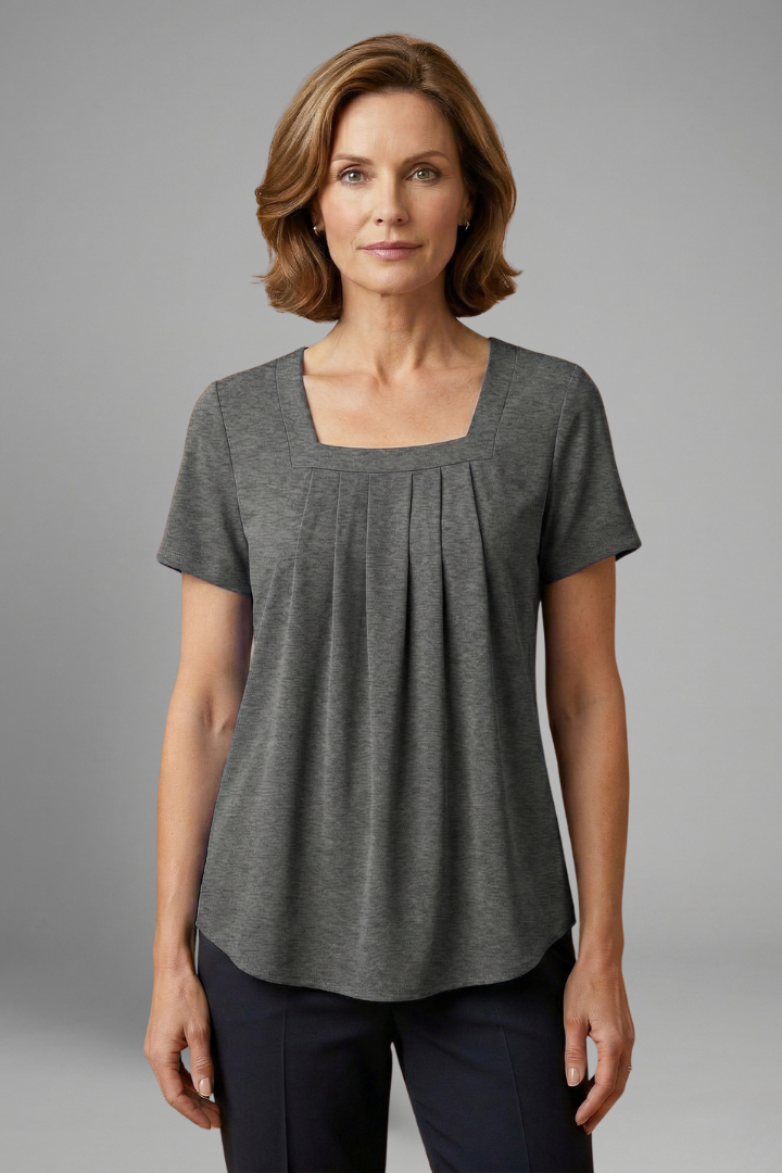 Mujer Tunic top con Square Neck y Plisado Front