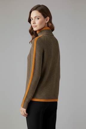Mujer de Cuello Alto Jersey con de Canalé de Punto y Trim