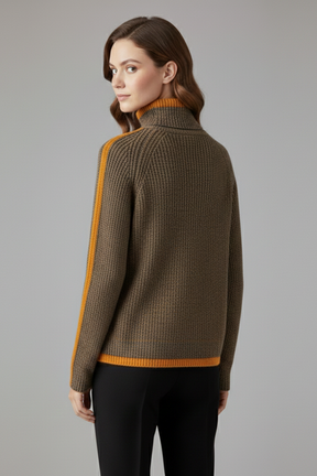 Mujer de Cuello Alto Jersey con de Canalé de Punto y Trim