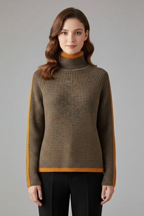 Mujer de Cuello Alto Jersey con de Canalé de Punto y Trim