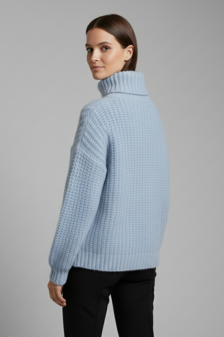 Mujer de Cuello Alto Jersey con de Canalé de Punto y Wide mangas