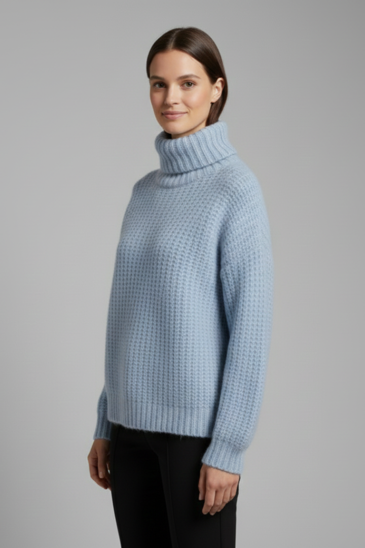 Mujer de Cuello Alto Jersey con de Canalé de Punto y Wide mangas