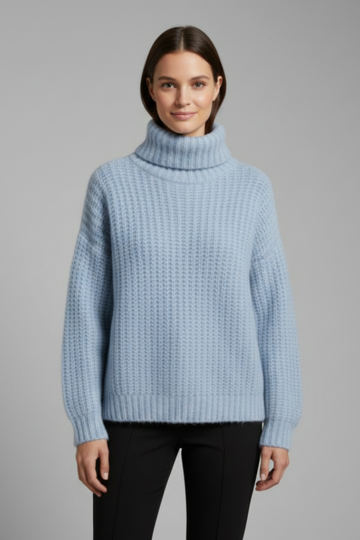 Mujer de Cuello Alto Jersey con de Canalé de Punto y Wide mangas