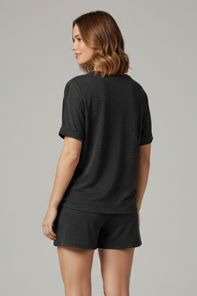 Mujer Two-Piece conjunto con Batwing top y Drawstring Shorts