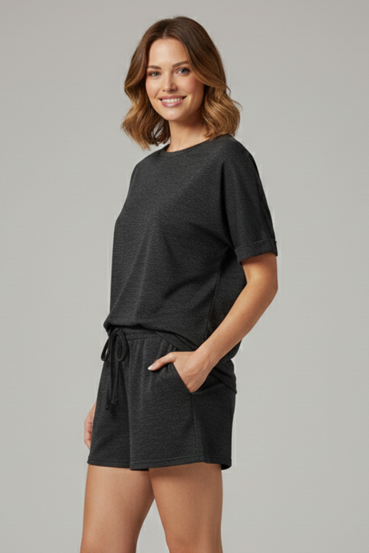 Mujer Two-Piece conjunto con Batwing top y Drawstring Shorts