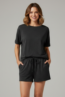 Mujer Two-Piece conjunto con Batwing top y Drawstring Shorts