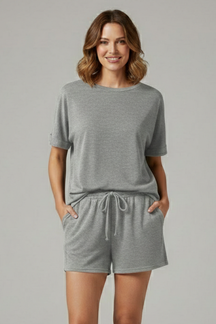 Mujer Two-Piece conjunto con Batwing top y Drawstring Shorts