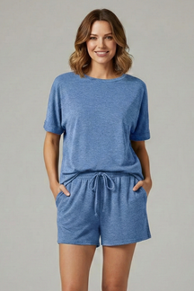 Mujer Two-Piece conjunto con Batwing top y Drawstring Shorts