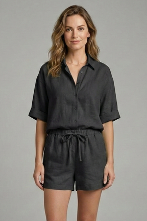 Mujer Two-Piece conjunto con cierre de botones y Drawstring Shorts