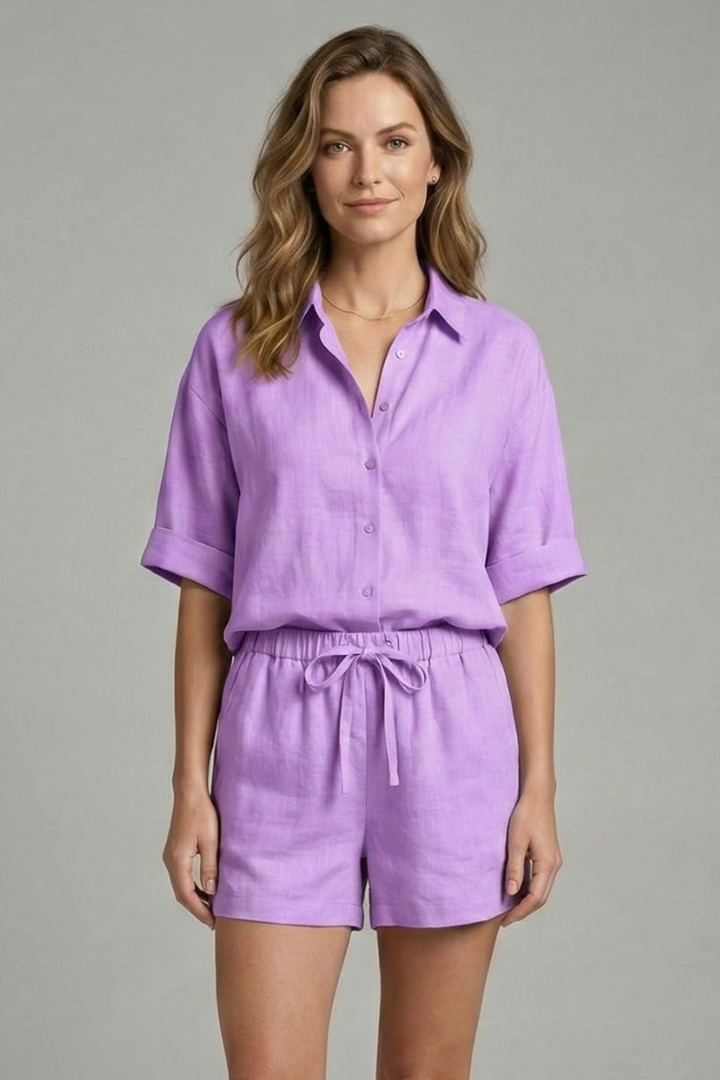 Mujer Two-Piece conjunto con cierre de botones y Drawstring Shorts