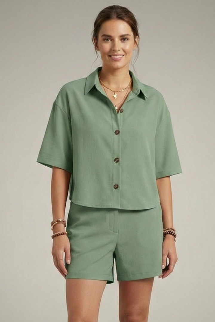 Women’s Two-Piece conjunto con botón camisa y Shorts