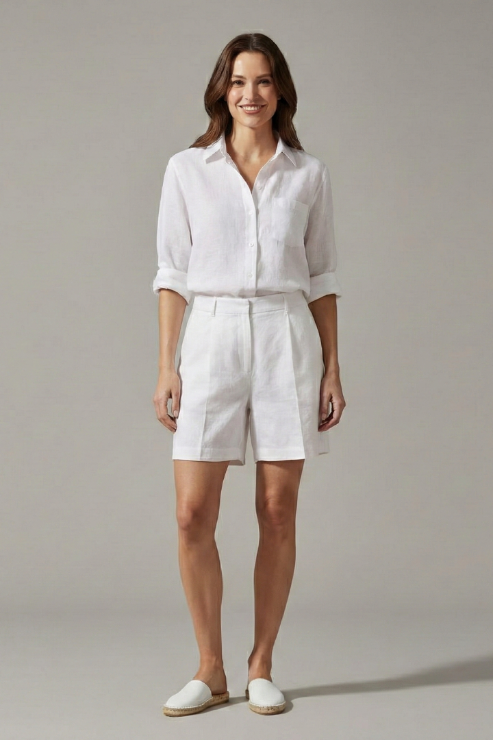 Mujer Two-Piece conjunto con botón Camisa y Wide Shorts