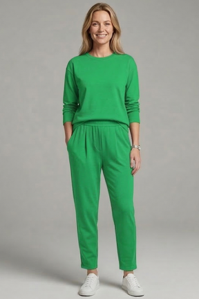 Mujer Two-Piece conjunto con de Cuello Redondo top y Tapered Pantalón